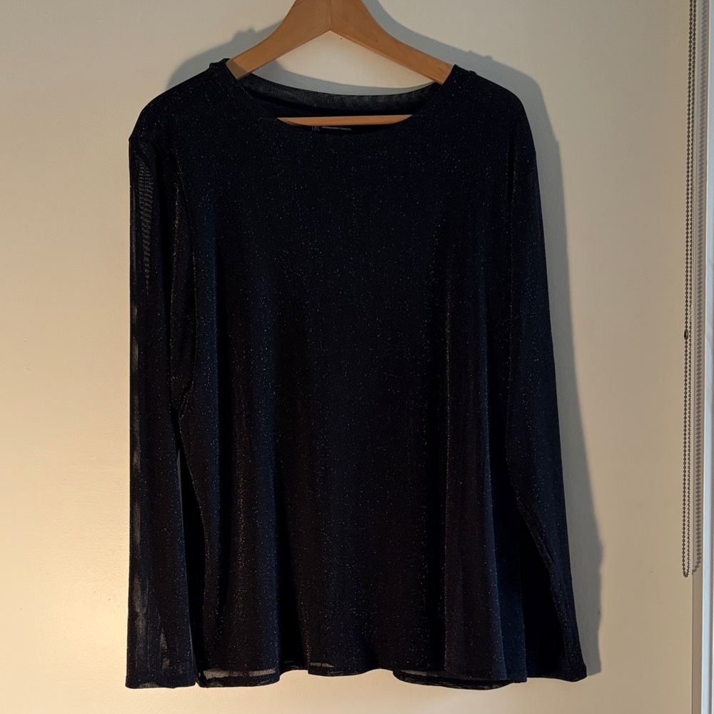 INC International Concepts Shimmering Black Long Sleeve Top